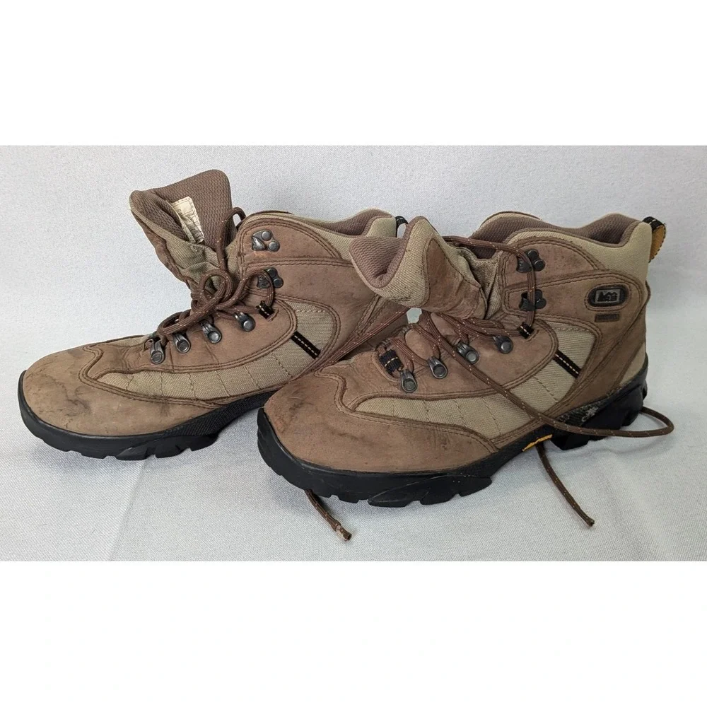 REI Monarch II GTX Hiking Boots Men 9.5 Brown Good Waterproof Vibram 552333